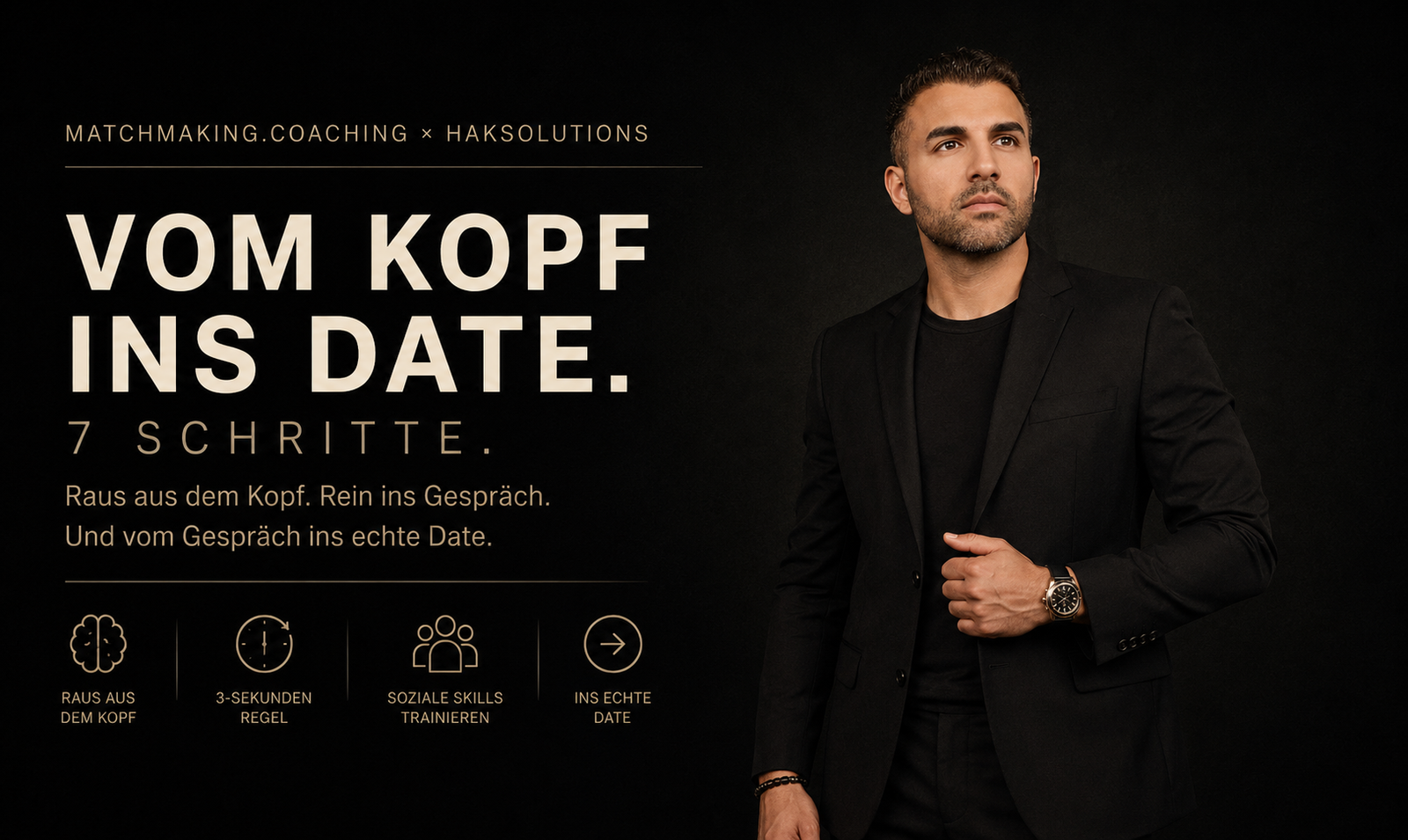 Vom Kopf ins Date. Sieben Schritte: raus aus dem Kopf, rein ins Gespräch und ins echte Date.