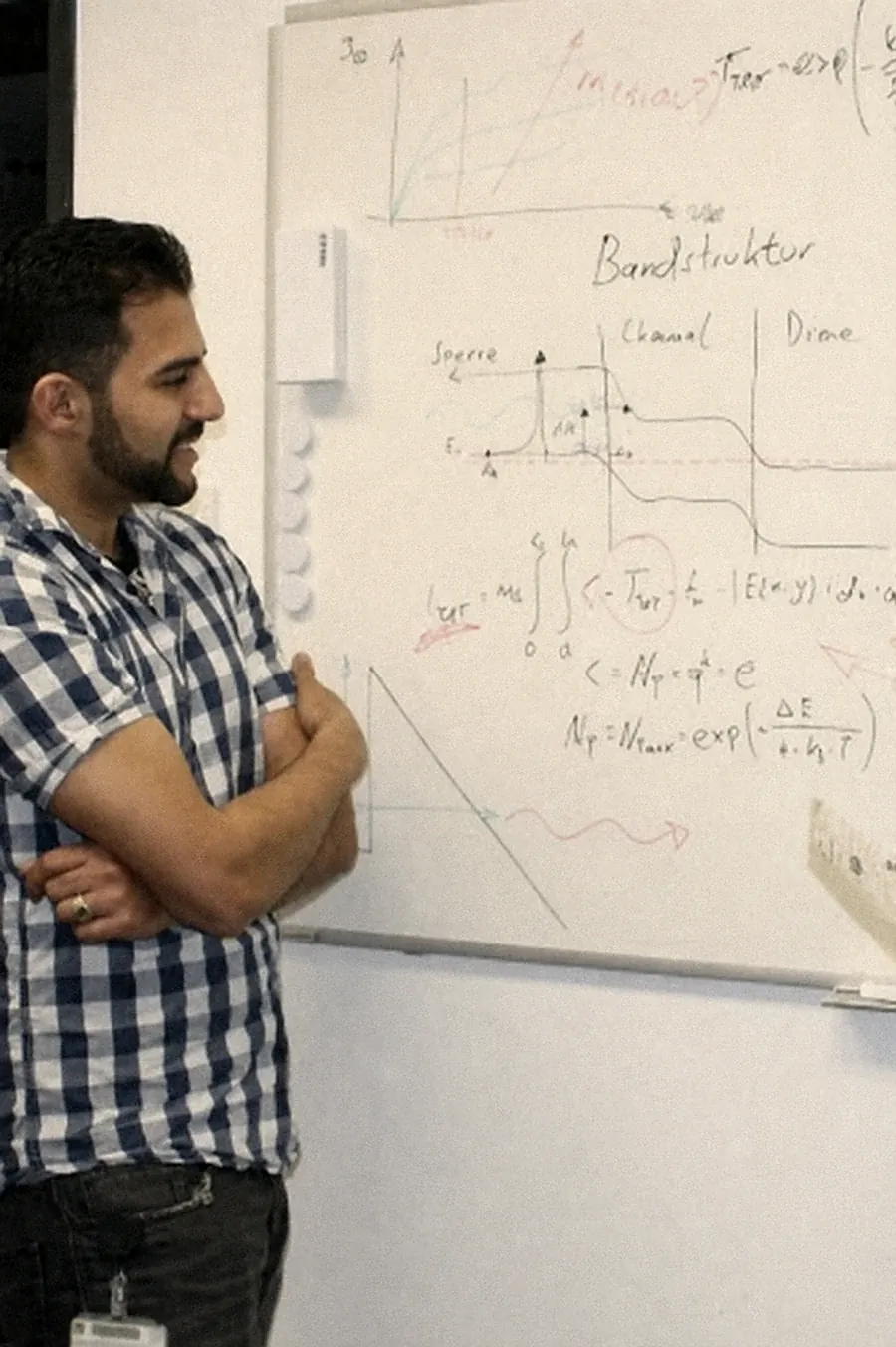 Harith Al Khafaji als Student vor einer Tafel mit Formeln zur Bandstruktur
